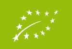 Organic-Logo, Blatt aus weißen Sternen auf grünem Grund